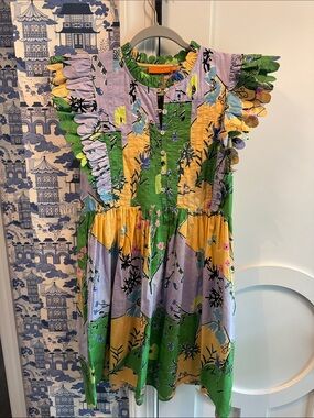 Oliphant Floral Mini Dress in Green, Yellow & Lavender